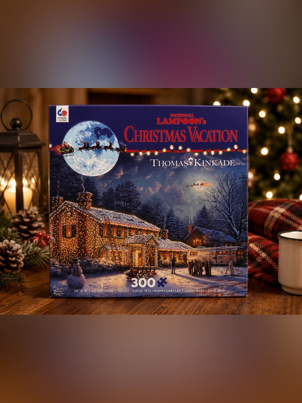 Thomas Kinkade Christmas Vacation Puzzle - Blue, Gold & Red